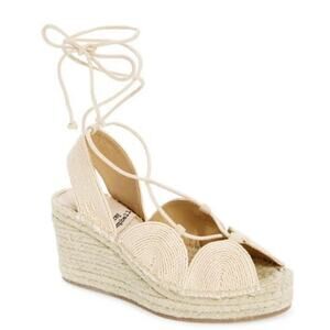 Jeffrey Campbell Sol-Lo Tie Up Jute Macrame Inspired Ankle Wrap Wedge Sandals 9
